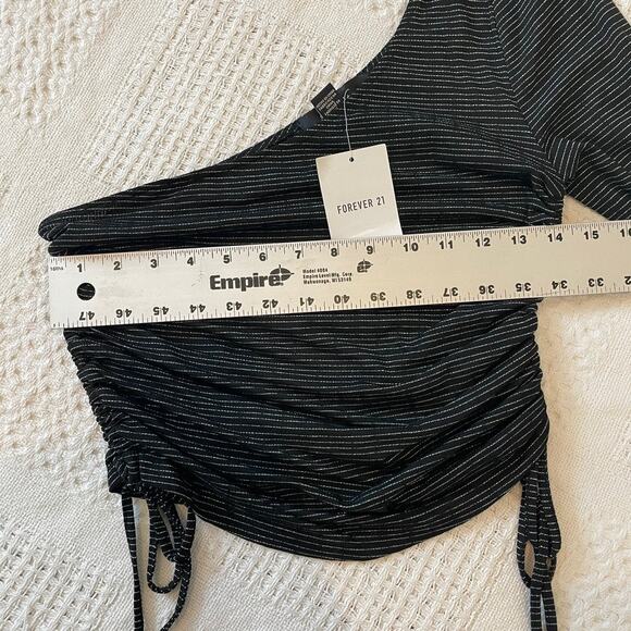 new black shimmer silver stripe one shoulder ruched top TLS1 2915 - Picture 3 of 10